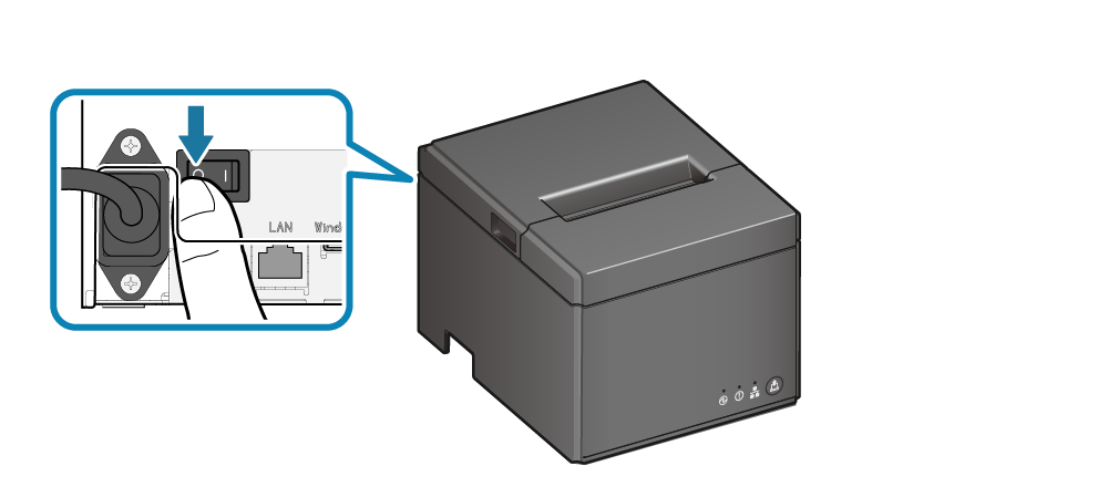 電源開關在印表機後方。