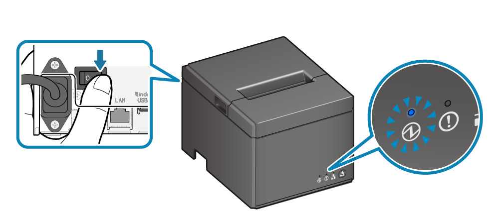 電源開關在印表機後方。
