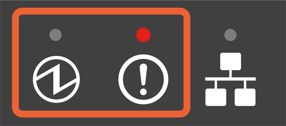 電源 LED 燈熄滅，錯誤 LED 燈恆亮。