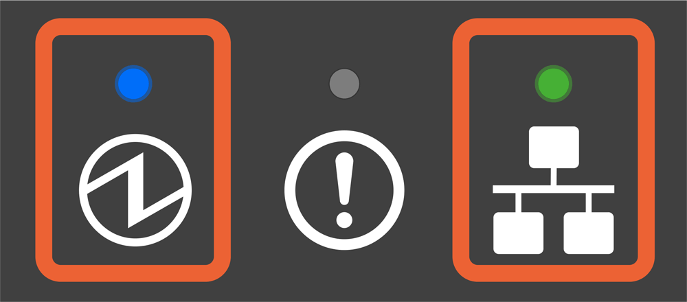 電源 LED 燈恆亮，網路 LED 燈閃爍 (間隔 1/8 秒)。